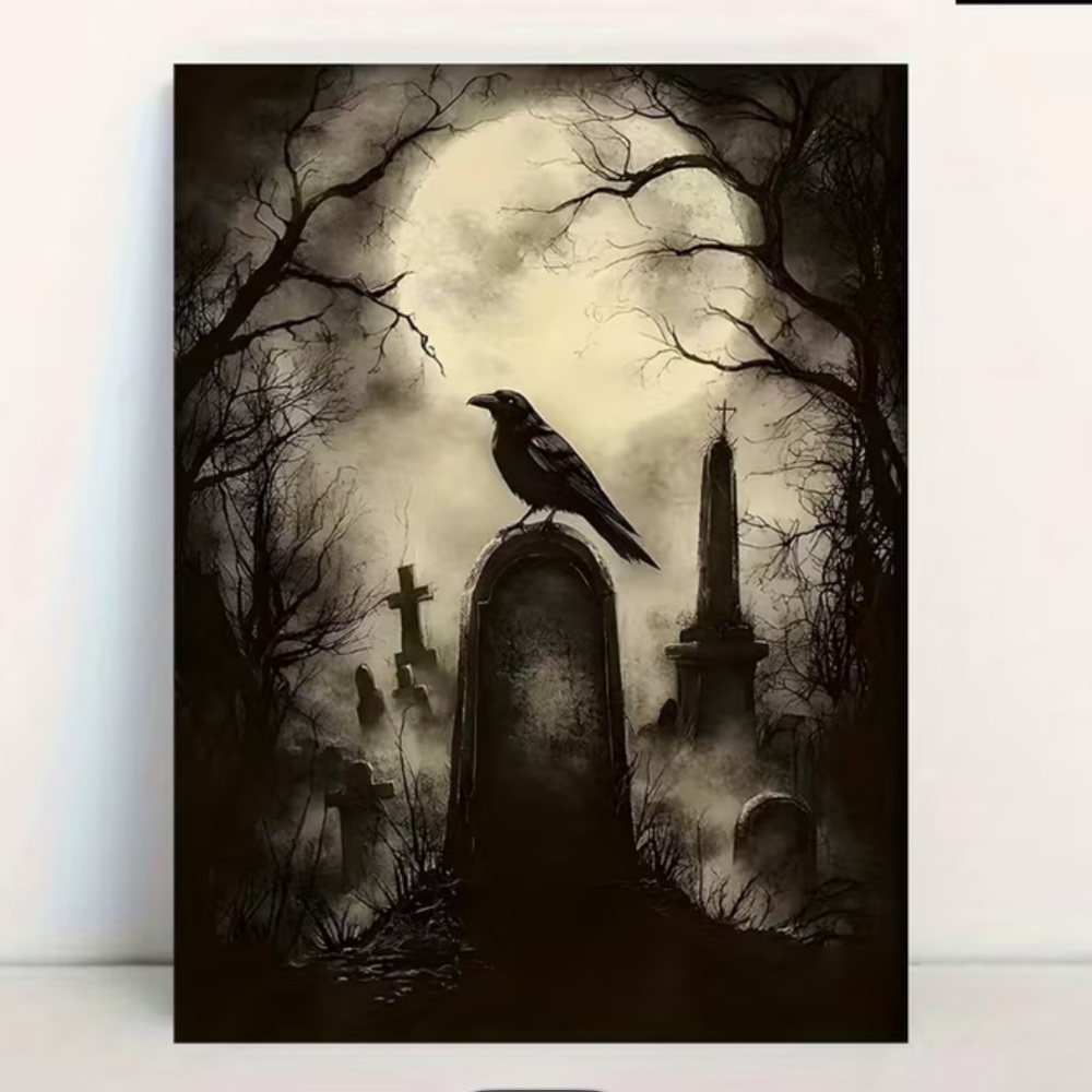 Mystical Black and Gray Raven Art Print cemetery